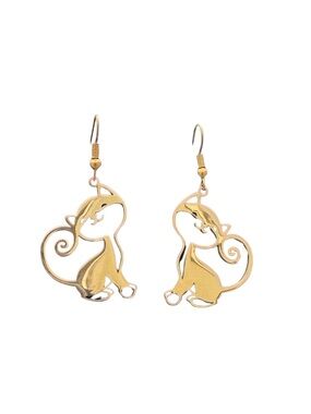 Cute Gold Cat Dangle Earrings